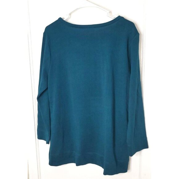 Loft Womens sz L green long sleeve embroidery floral sweater 100% Cotton - Picture 2 of 12